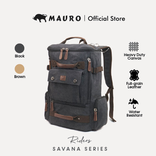 MAURO Riders Vintage Canvas Leather Backpack 31L Travel Bag Baju Beg Retro Canvas Backpack Kerja Beg Travelling