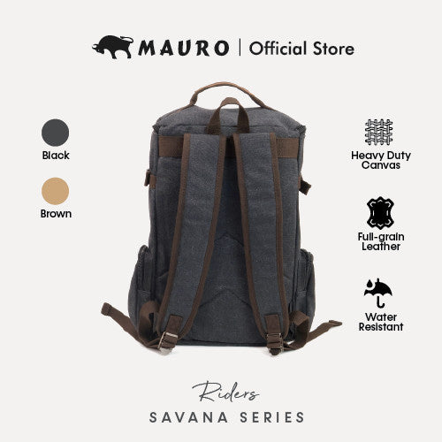 MAURO Riders Vintage Canvas Leather Backpack 31L Travel Bag Baju Beg Retro Canvas Backpack Kerja Beg Travelling