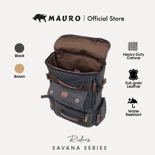 MAURO Riders Vintage Canvas Leather Backpack 31L Travel Bag Baju Beg Retro Canvas Backpack Kerja Beg Travelling