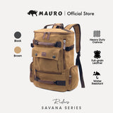 MAURO Riders Vintage Canvas Leather Backpack 31L Travel Bag Baju Beg Retro Canvas Backpack Kerja Beg Travelling