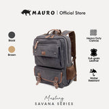 MAURO Mustang Vintage Canvas Leather Backpack 26L Travel Bag Baju Beg Retro Canvas Backpack Kerja Beg Travelling