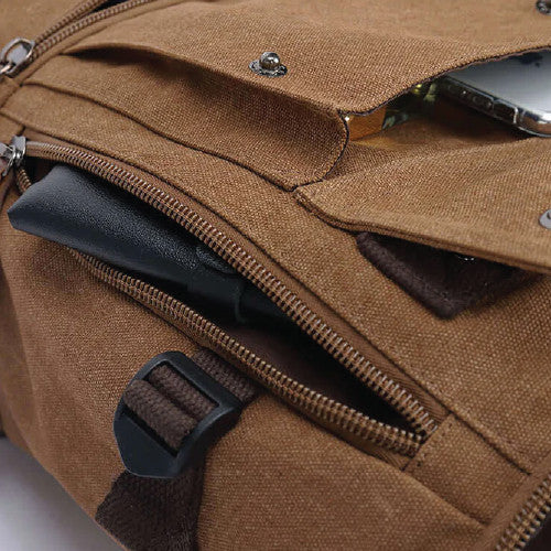 MAURO Riders Vintage Canvas Leather Backpack 31L Travel Bag Baju Beg Retro Canvas Backpack Kerja Beg Travelling