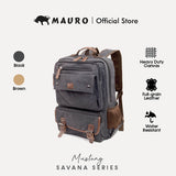 MAURO Mustang Vintage Canvas Leather Backpack 26L Travel Bag Baju Beg Retro Canvas Backpack Kerja Beg Travelling