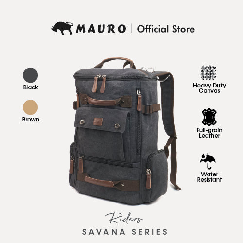 MAURO Riders Vintage Canvas Leather Backpack 31L Travel Bag Baju Beg Retro Canvas Backpack Kerja Beg Travelling