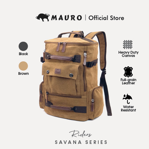 MAURO Riders Vintage Canvas Leather Backpack 31L Travel Bag Baju Beg Retro Canvas Backpack Kerja Beg Travelling