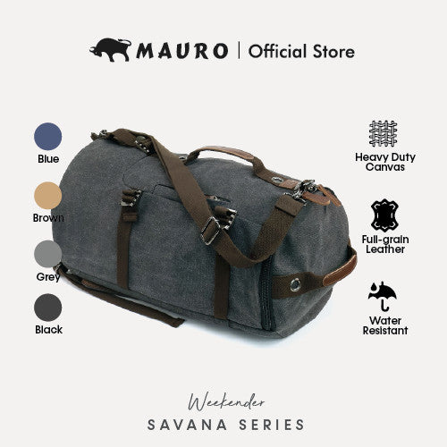 MAURO Weekender Vintage Canvas Leather Backpack 34L Travel Bag Baju Retro Canvas Beg Backpacl Kerja Beg Computer