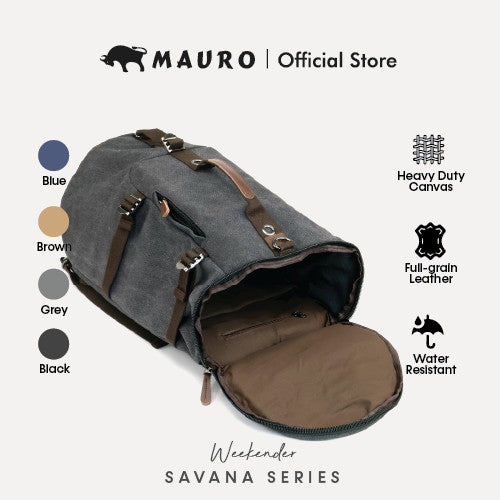 MAURO Weekender Vintage Canvas Leather Backpack 34L Travel Bag Baju Retro Canvas Beg Backpacl Kerja Beg Computer