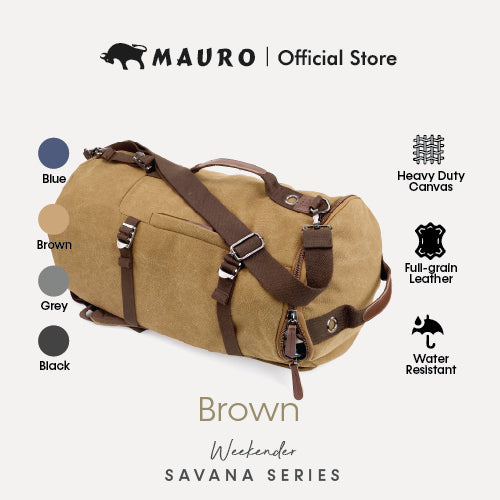 MAURO Weekender Vintage Canvas Leather Backpack 34L Travel Bag Baju Retro Canvas Beg Backpacl Kerja Beg Computer