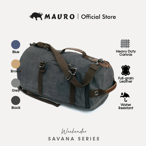 MAURO Weekender Vintage Canvas Leather Backpack 34L Travel Bag Baju Retro Canvas Beg Backpacl Kerja Beg Computer