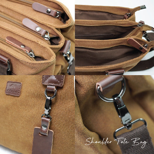 MAURO Shoulder Bag Vintage Canvas Bag Beg Galas Retro Kulit Canvas Beg Kerja Stylish Beg