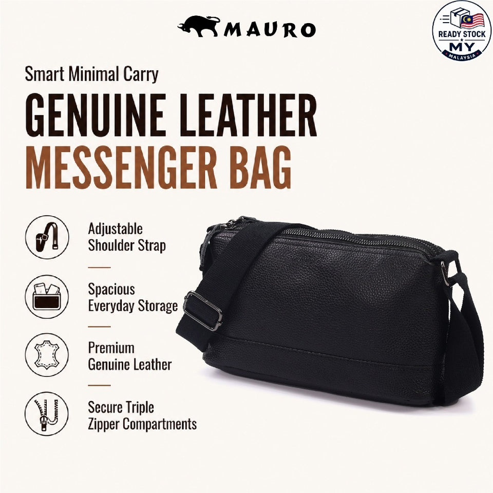 Ready Stock MY Smart Minimal Carry MAURO Genuine Leather Messenger Sling Bag Beg Lelaki Kulit Warranty