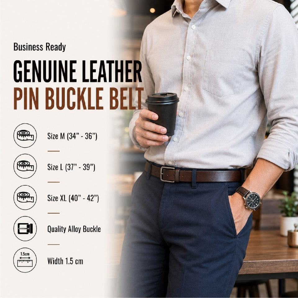 Ready Stock MY Business Ready MAURO Genuine Leather Classic Pin Buckle Belt Tali Pinggang Lelaki with Warranty