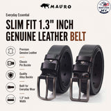 Ready Stock MY Slim Fit 1.3'' Inch Width MAURO Men Genuine Leather Belt with Premium Alloy Buckle