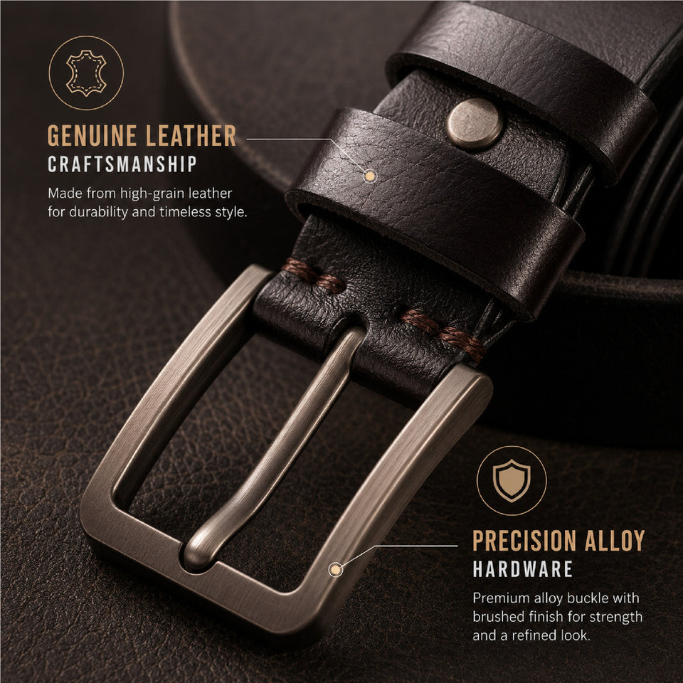 Ready Stock MY Slim Fit 1.3'' Inch Width MAURO Men Genuine Leather Belt with Premium Alloy Buckle