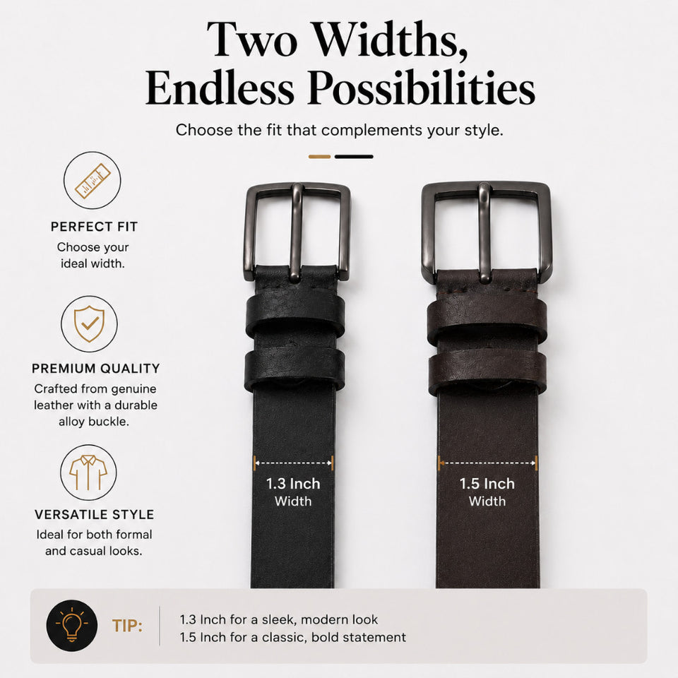 Ready Stock MY Slim Fit 1.3'' Inch Width MAURO Men Genuine Leather Belt with Premium Alloy Buckle