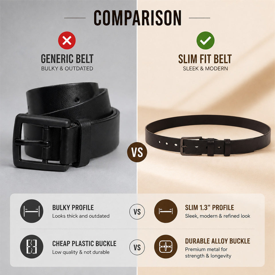 Ready Stock MY Slim Fit 1.3'' Inch Width MAURO Men Genuine Leather Belt with Premium Alloy Buckle
