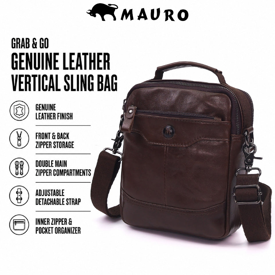Ready Stock MY Grab & Go Mauro Full Grain Leather Collection Men Messenger Sling Bag Beg Kulit Lelaki