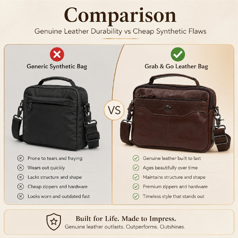Ready Stock MY Grab & Go Mauro Full Grain Leather Collection Men Messenger Sling Bag Beg Kulit Lelaki