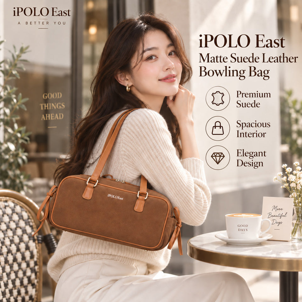 [Ready Stock MY] iPOLO East Elegant Matte Suede Leather Texture Ladies Bowling Bag Beg Tangan Wanita