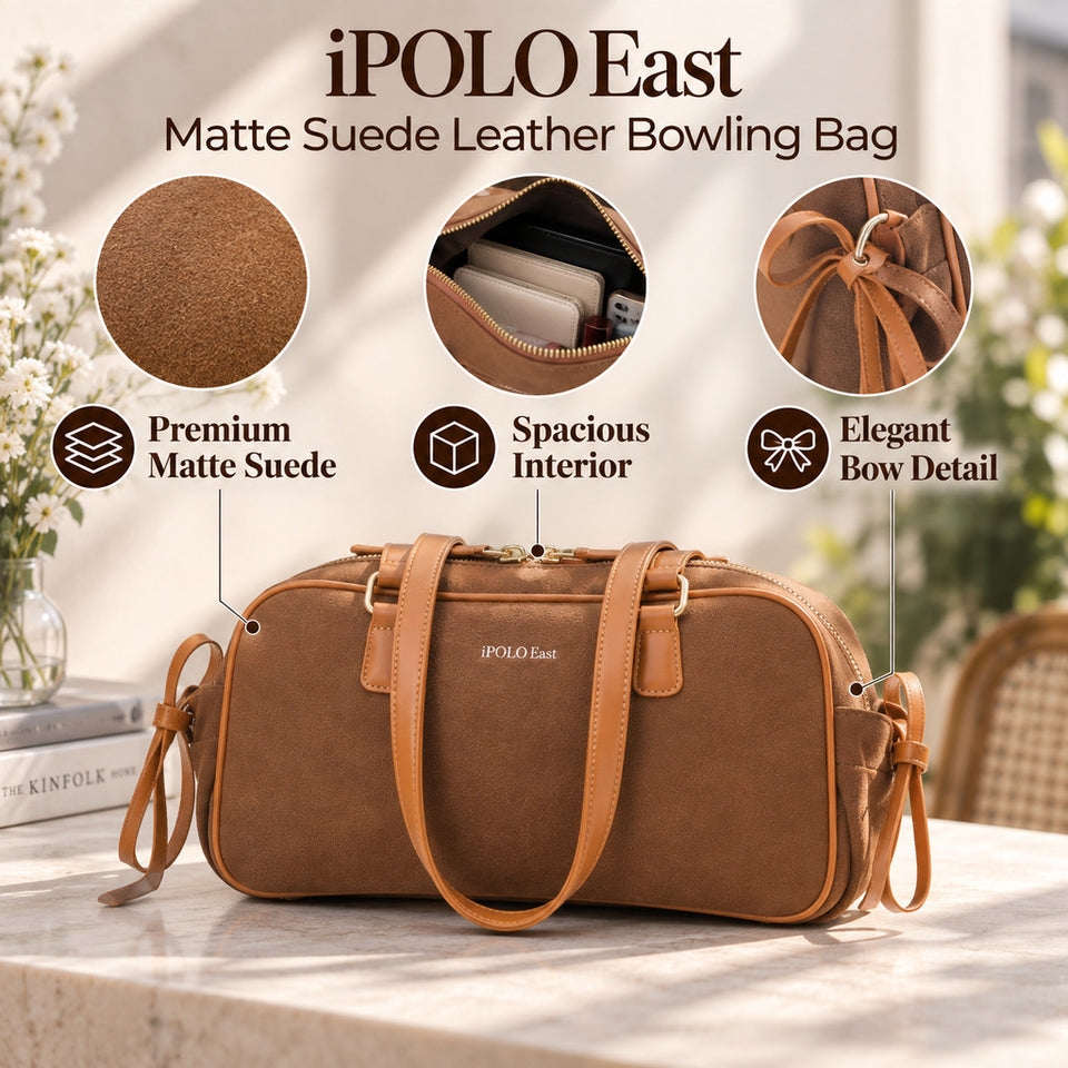 [Ready Stock MY] iPOLO East Elegant Matte Suede Leather Texture Ladies Bowling Bag Beg Tangan Wanita