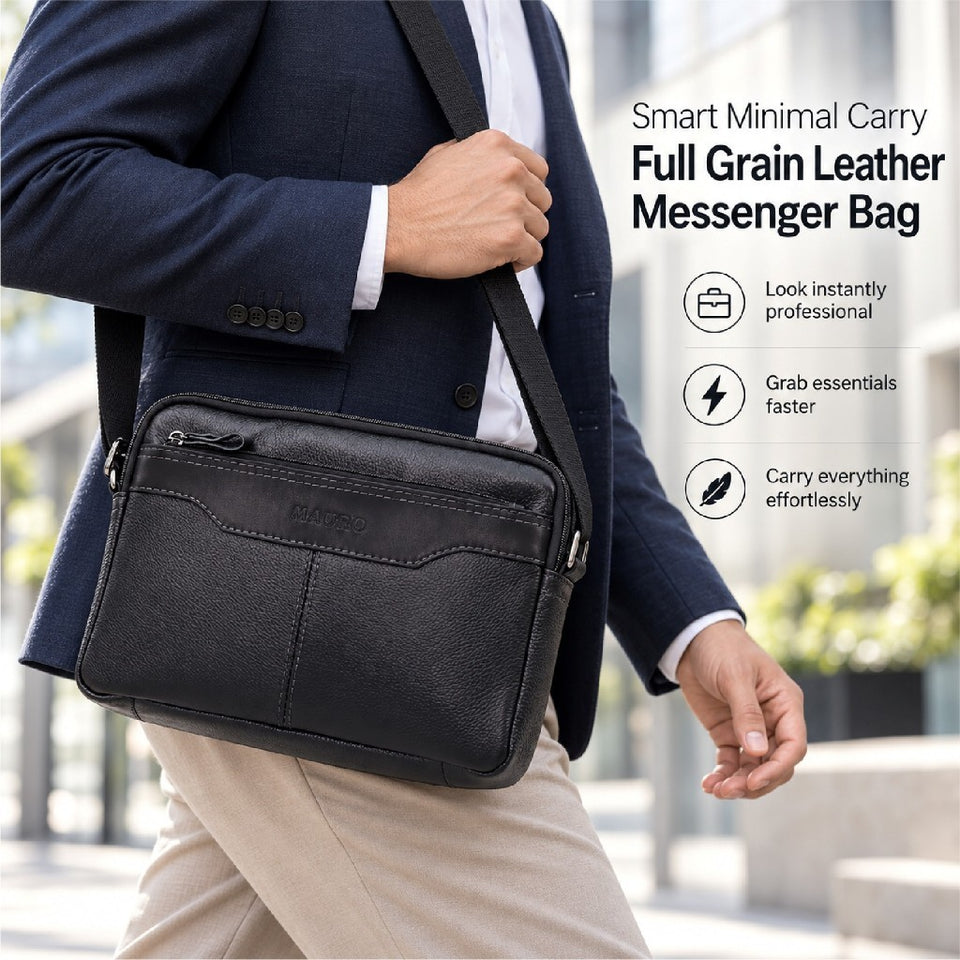 Ready Stock MY Smart Minimal Carry Full Grain Leather Men Messenger Bag for Him Beg Silang Kulit Lelaki