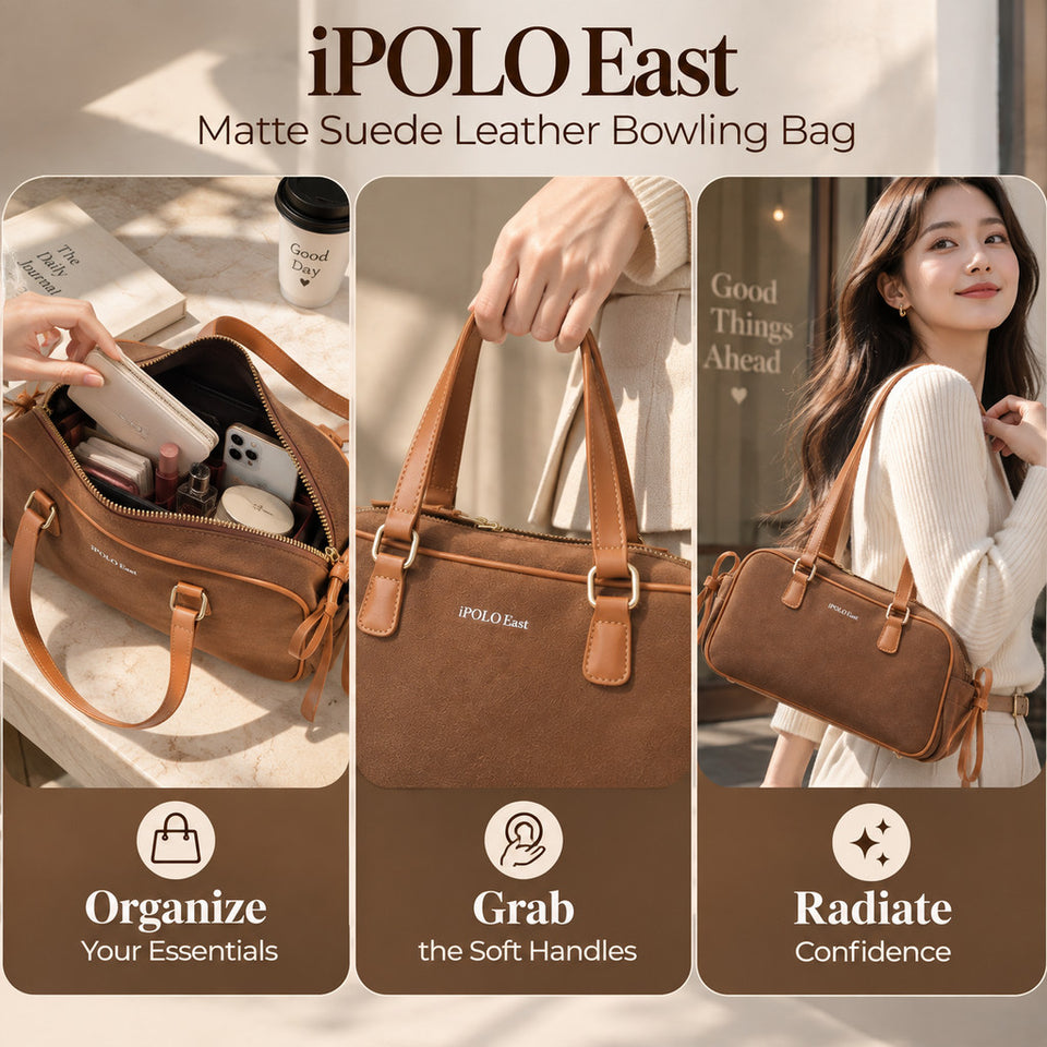 [Ready Stock MY] iPOLO East Elegant Matte Suede Leather Texture Ladies Bowling Bag Beg Tangan Wanita