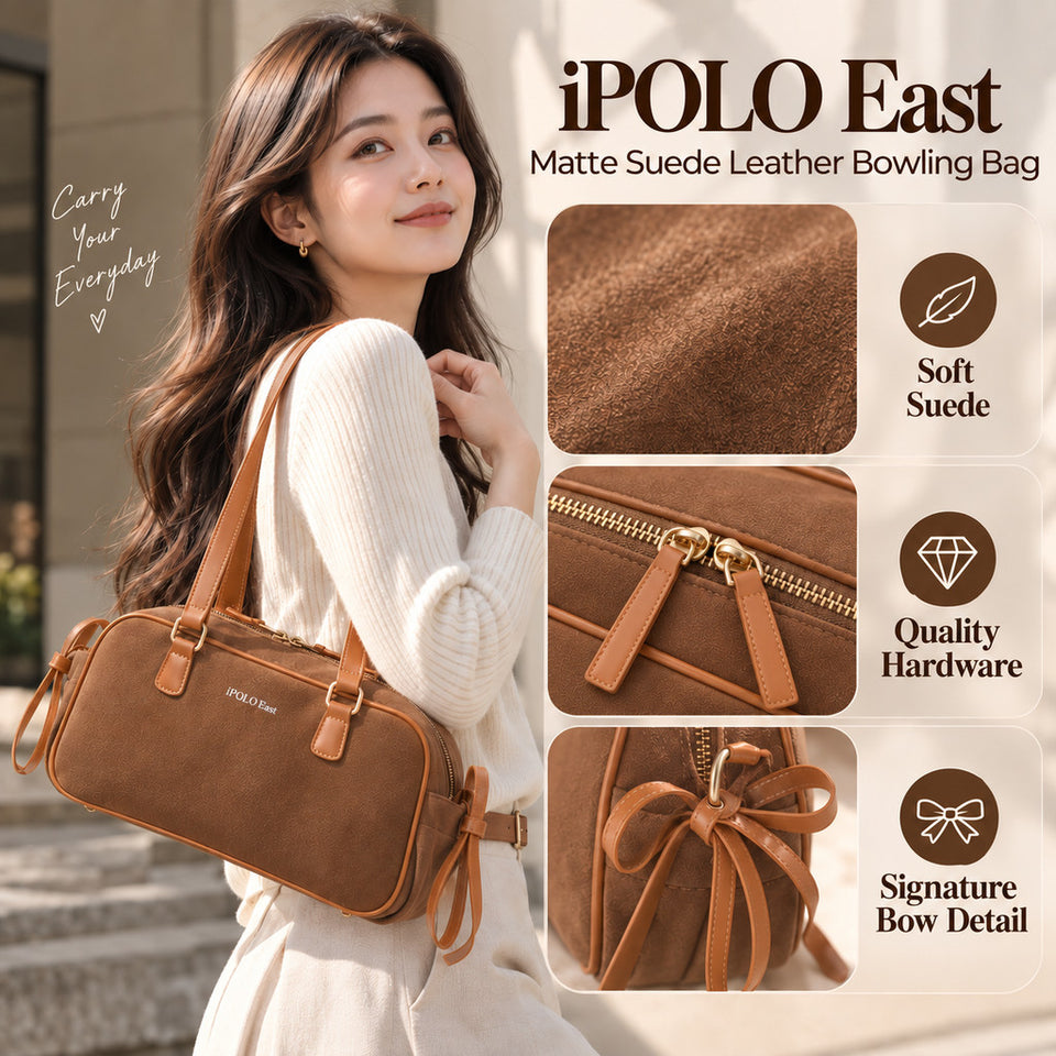 [Ready Stock MY] iPOLO East Elegant Matte Suede Leather Texture Ladies Bowling Bag Beg Tangan Wanita