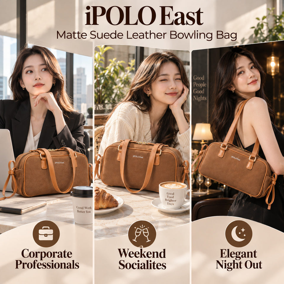 [Ready Stock MY] iPOLO East Elegant Matte Suede Leather Texture Ladies Bowling Bag Beg Tangan Wanita