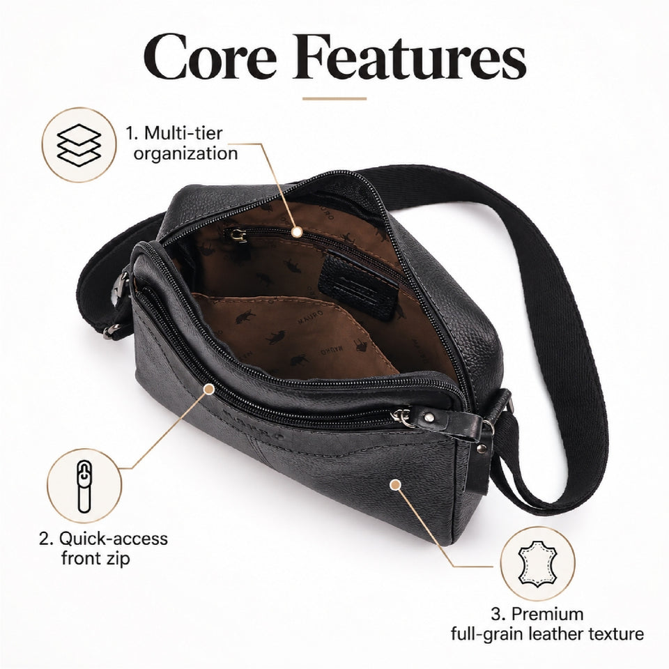 Ready Stock MY Smart Minimal Carry Full Grain Leather Men Messenger Bag for Him Beg Silang Kulit Lelaki