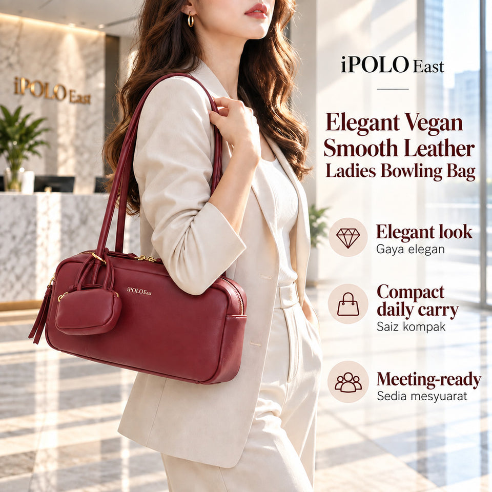 [Ready Stock] MY iPOLO East Elegant Vegan Smooth Leather Texture Ladies Bowling Bag Beg Tangan Wanita