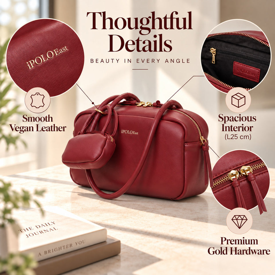 [Ready Stock] MY iPOLO East Elegant Vegan Smooth Leather Texture Ladies Bowling Bag Beg Tangan Wanita