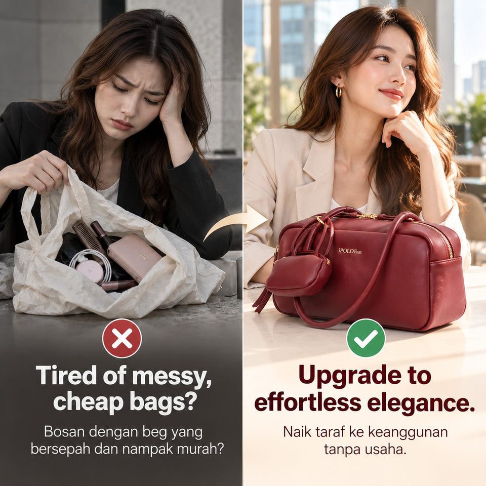 [Ready Stock] MY iPOLO East Elegant Vegan Smooth Leather Texture Ladies Bowling Bag Beg Tangan Wanita