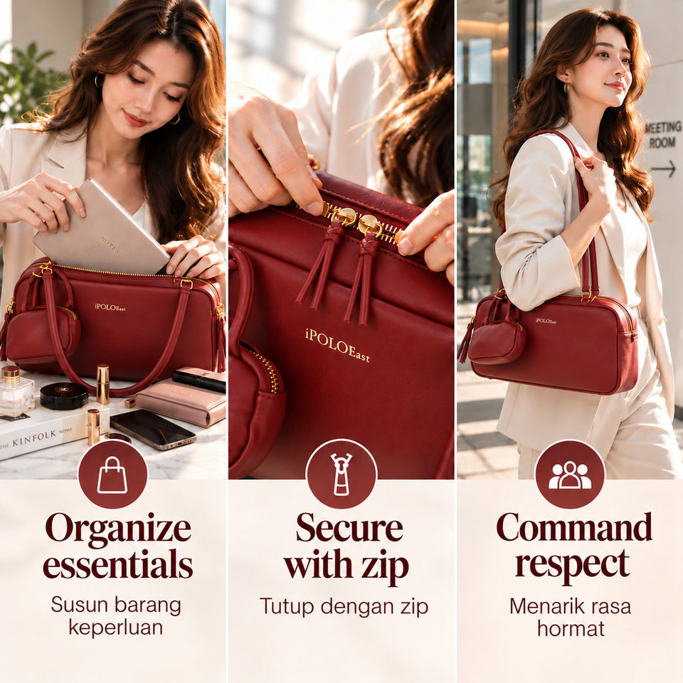 [Ready Stock] MY iPOLO East Elegant Vegan Smooth Leather Texture Ladies Bowling Bag Beg Tangan Wanita
