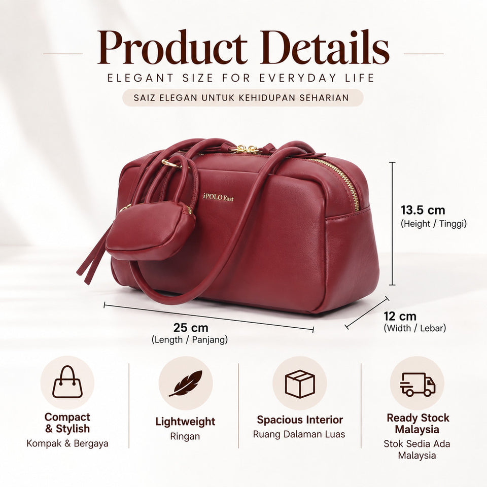[Ready Stock] MY iPOLO East Elegant Vegan Smooth Leather Texture Ladies Bowling Bag Beg Tangan Wanita