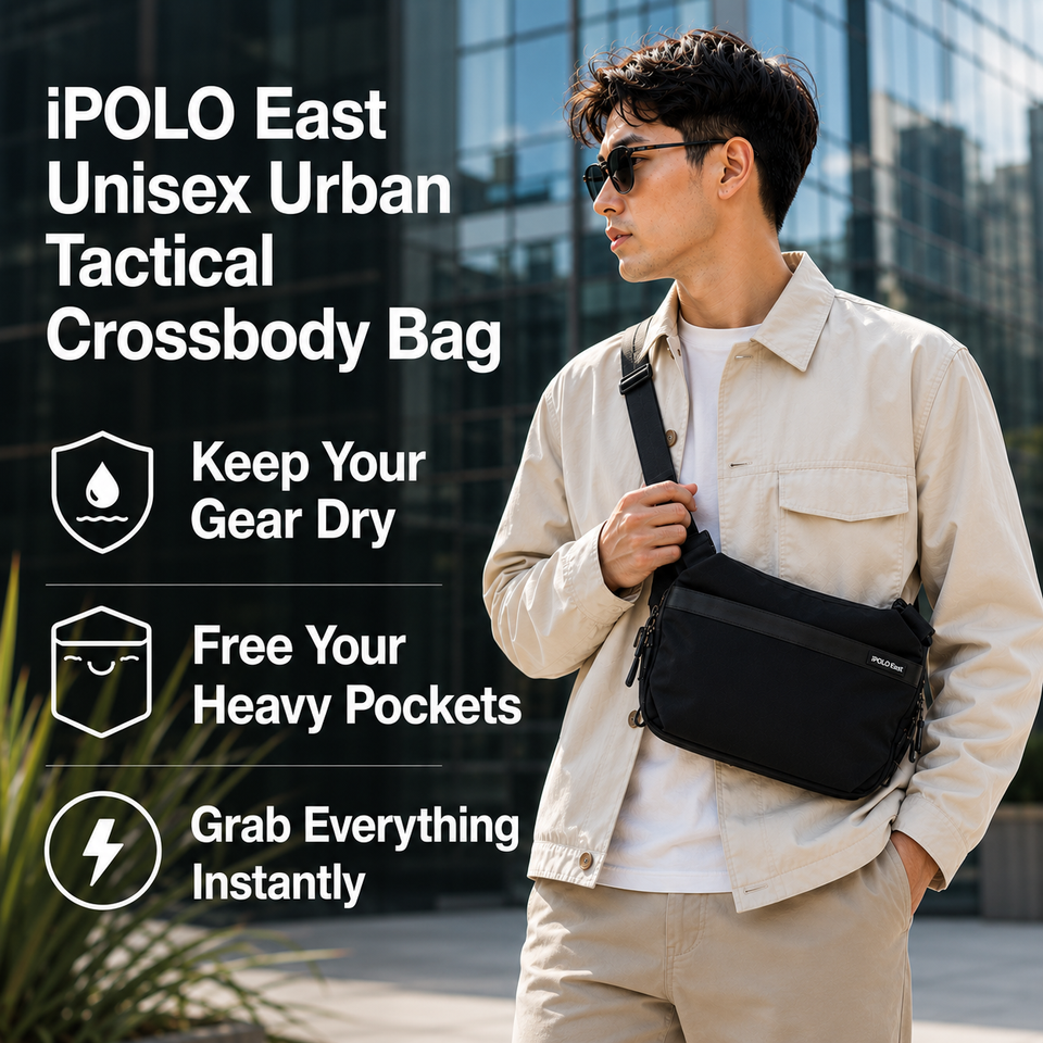 iPOLO East Unisex Urban Tactical Crossbody Bag Waterproof Microfibre Sling Bag Utility Beg Selempang Hitam
