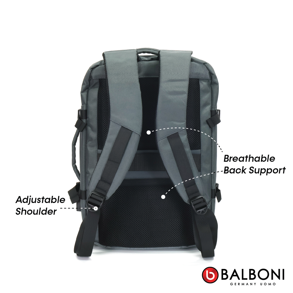 Balboni BRD4HZ5020 Travel Laptop Backpack – Water-Resistant, USB Charging Port, Large-Capacity (Ash Grey/Matte Black)