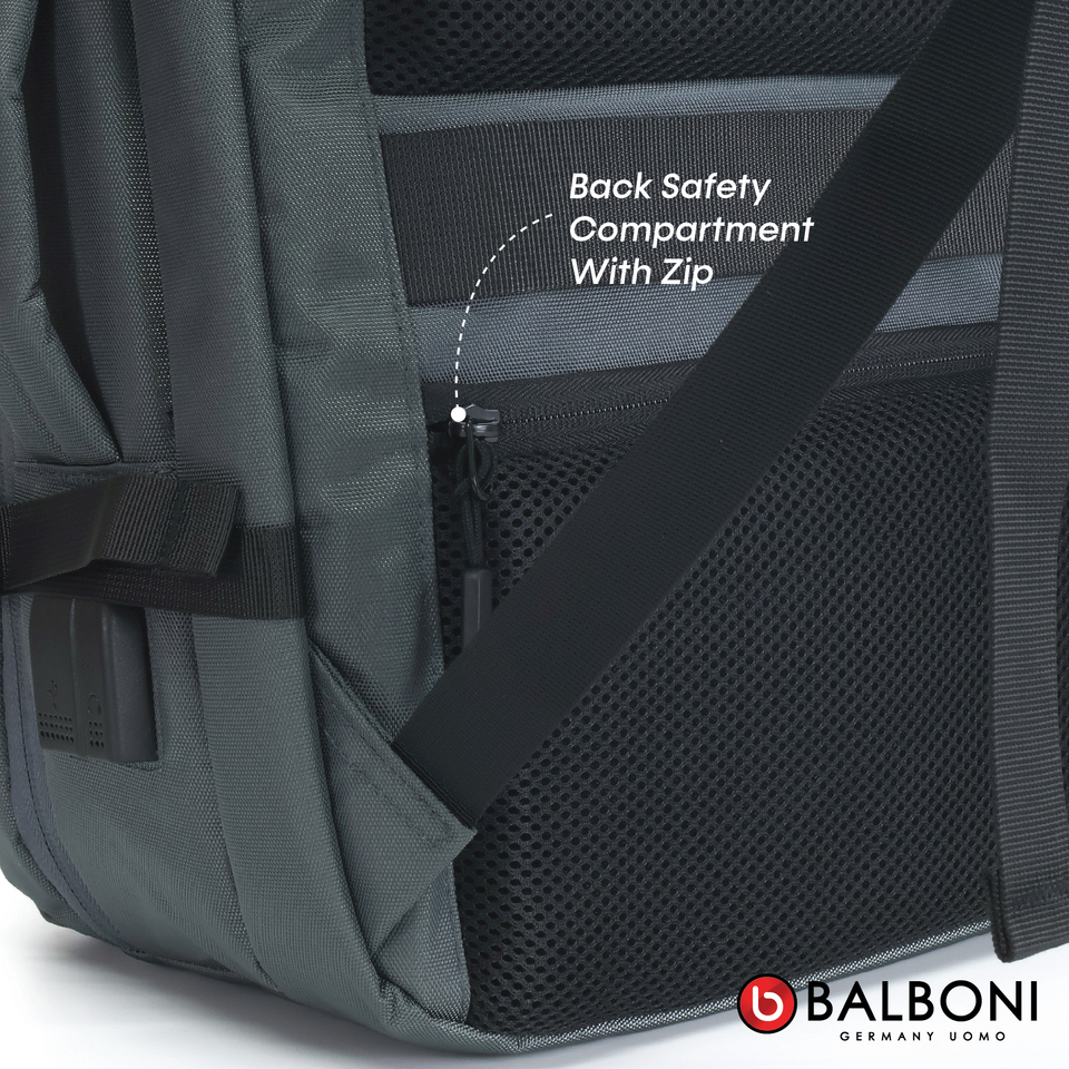 Balboni BRD4HZ5020 Travel Laptop Backpack – Water-Resistant, USB Charging Port, Large-Capacity (Ash Grey/Matte Black)