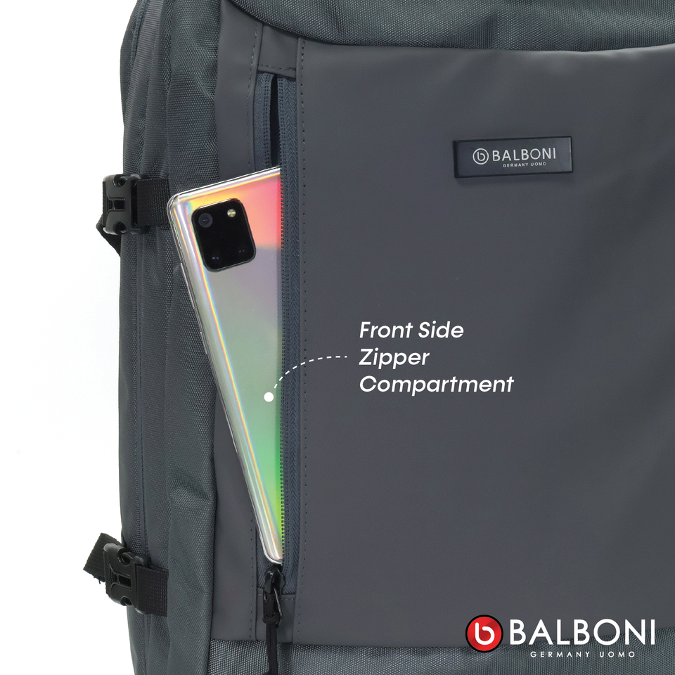 Balboni BRD4HZ5020 Travel Laptop Backpack – Water-Resistant, USB Charging Port, Large-Capacity (Ash Grey/Matte Black)