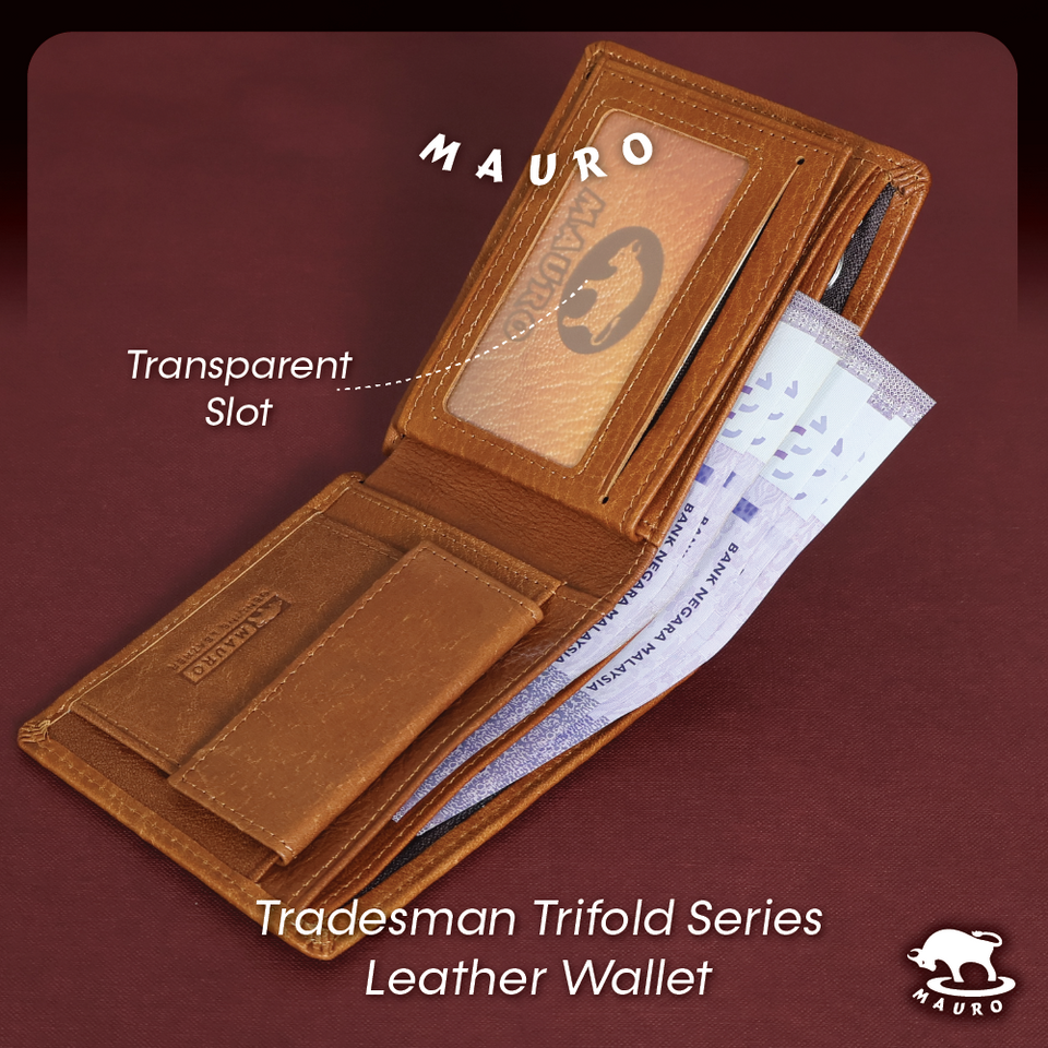 MAURO Tradesman Trifold Series Men's Genuine Leather Wallet 08J4DP239A