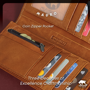 MAURO Tradesman Trifold Series Men's Genuine Leather Wallet 08J4DP797A