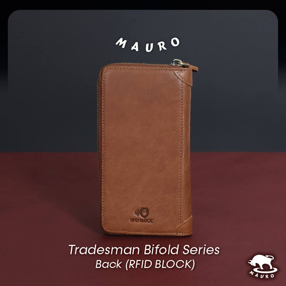 MAURO Tradesman Bifold Series Men's Genuine Leather Wallet with RIFD Protection 08O2MX1712