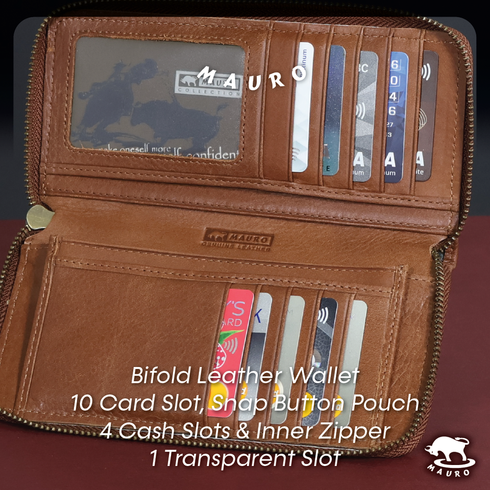 MAURO Tradesman Bifold Series Men's Genuine Leather Wallet with RIFD Protection 08O2MX1712