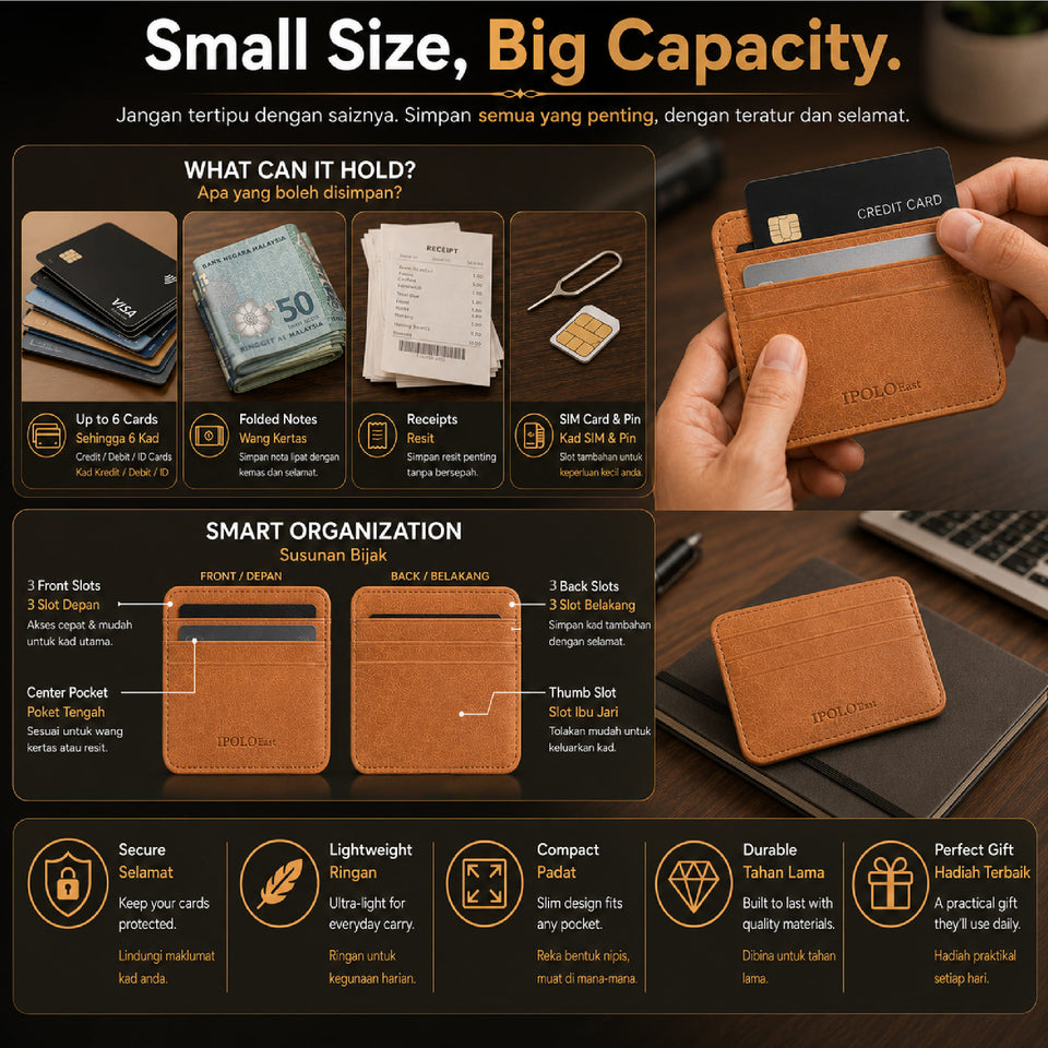 iPOLO East Personalised Leather Card Holder Business Card Holder Credit Card Holder Name Card Holder Dompet Kad Wallet